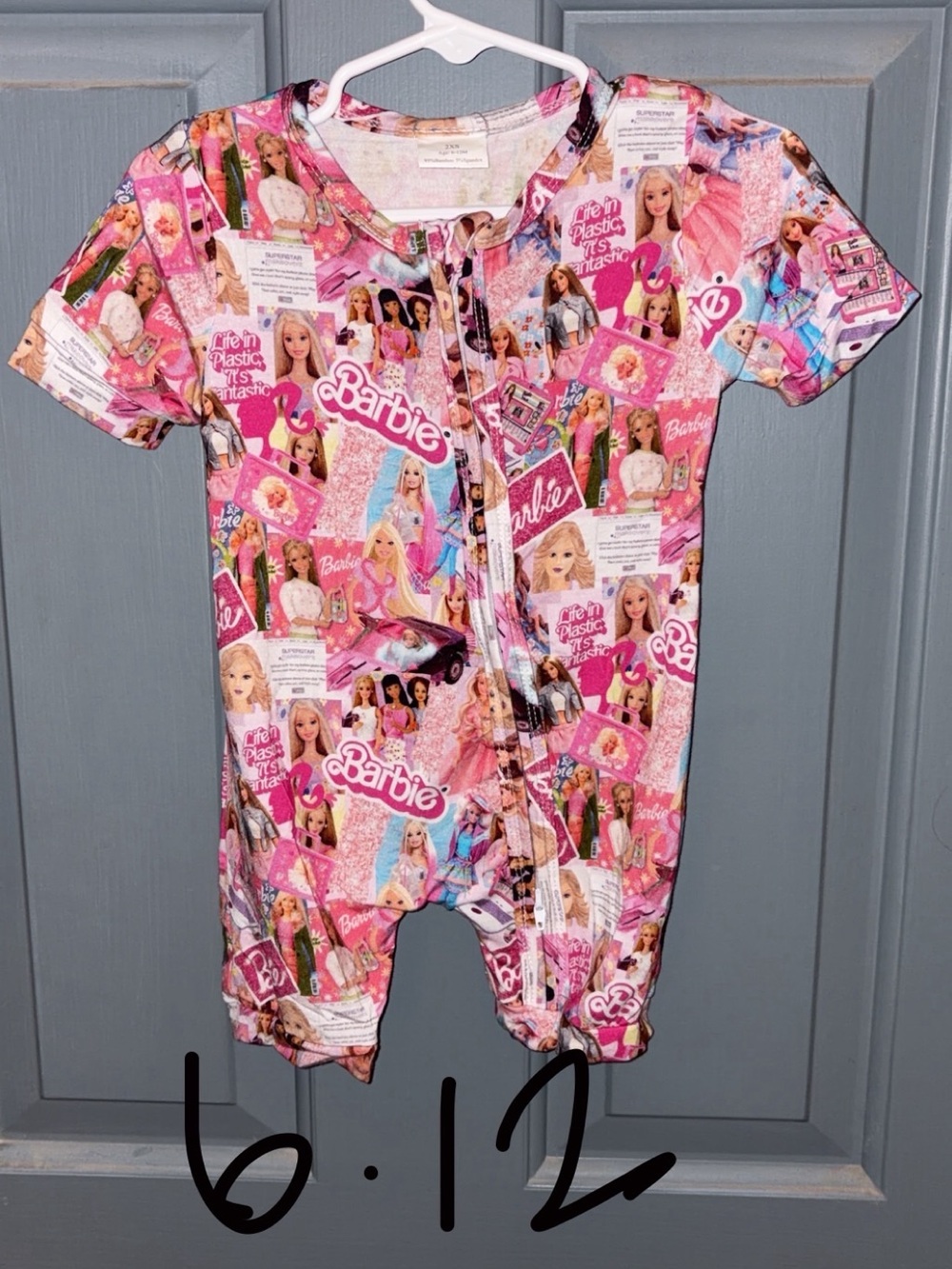 Barbie Multicolor Collage Short-Sleeve Romper - Pink Barbie bamboo